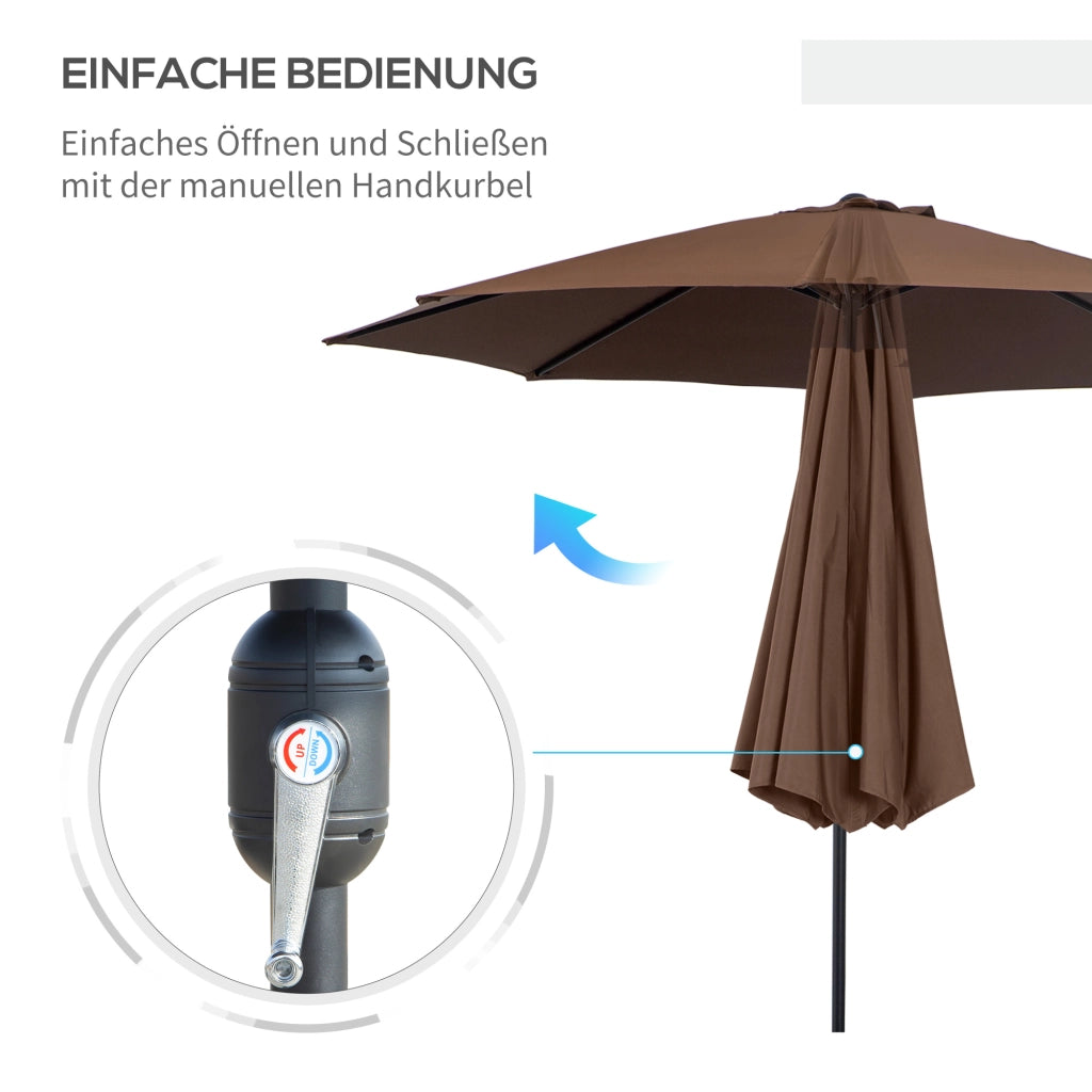 Parasole con manovella 2.95 x 2.5 m modello articolato da mercato tessuto poliestere 180 mq colore marrone struttura stabile