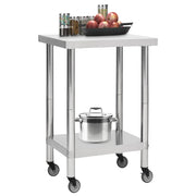 Tavolo da Lavoro Cucina con Ruote 60x60x85 cm in Acciaio Inox CFW7123560