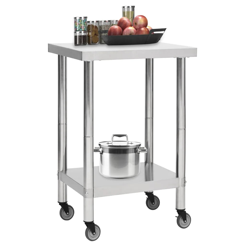 Tavolo da Lavoro Cucina con Ruote 60x60x85 cm in Acciaio Inox CFW7123560
