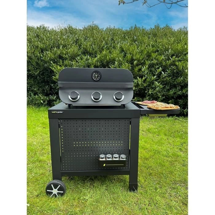 Carrello COOK'IN GARDEN REVA 110 PREMIUM - 100% metallo - Piano di lavoro (L.108 x P.55 cm) - 1 ripiano basso, 1 gonna, 1 alzatina