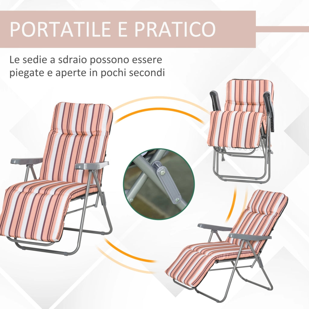 Sedia Sdraio per Esteri Set 2 Pezzi, Reclinabile 5 Posizioni con Cuscino, 60x75x102cm Grigio Arancione