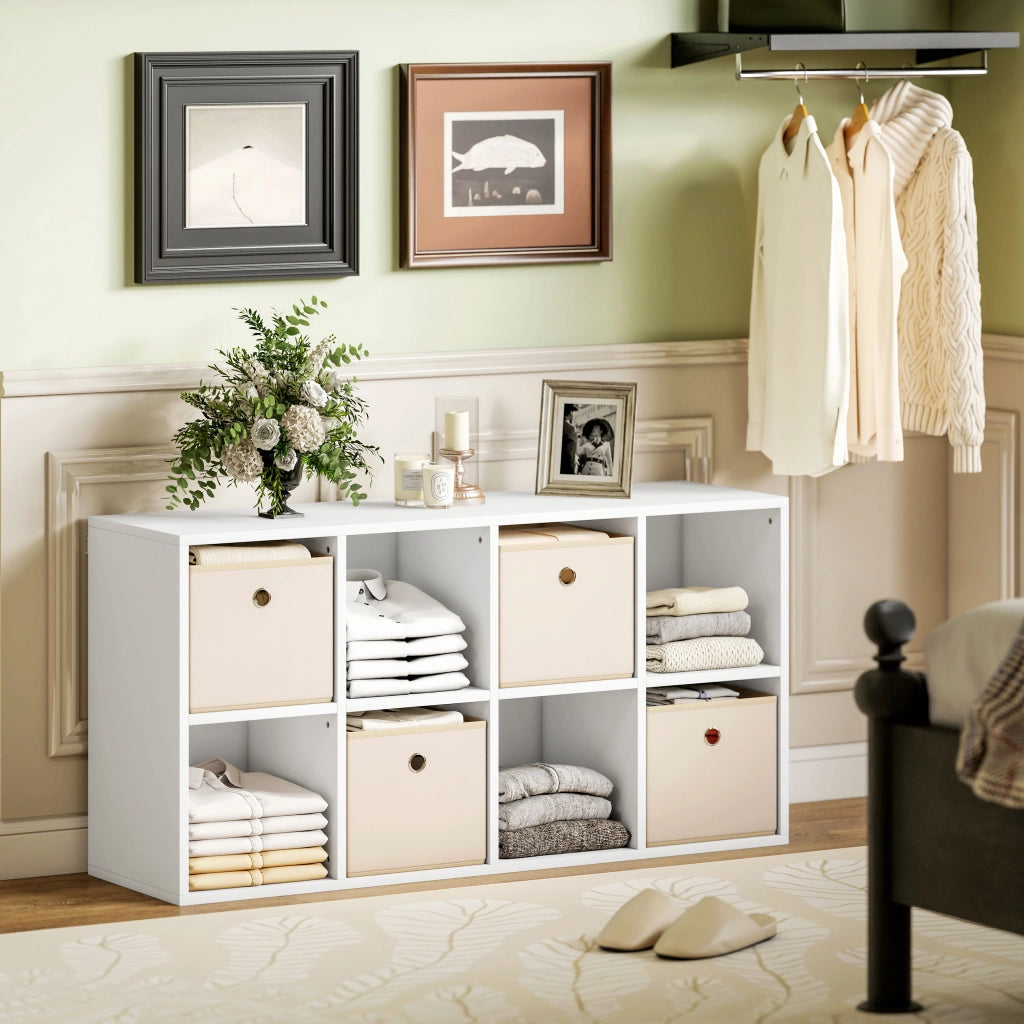 Libreria 8 Cubi con 4 Cassetti ¨C Xylo ¨C Bianco e Beige 105,9x30x53,7 cm