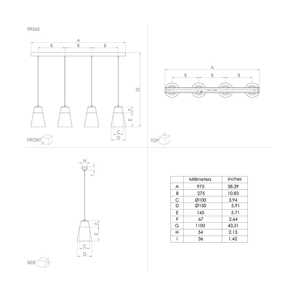 Lampadario Moderno Canterras 4 Luci Acciaio Nero