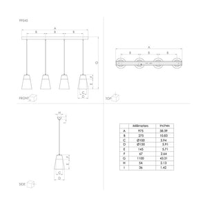 Lampadario Moderno Canterras 4 Luci Acciaio Nero