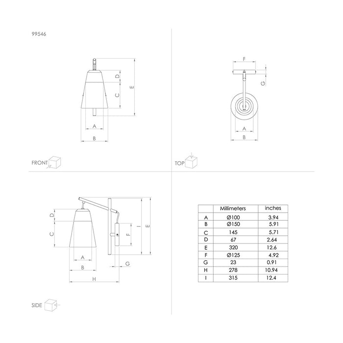 Applique Moderna Canterras 1 Luce Acciaio Nero