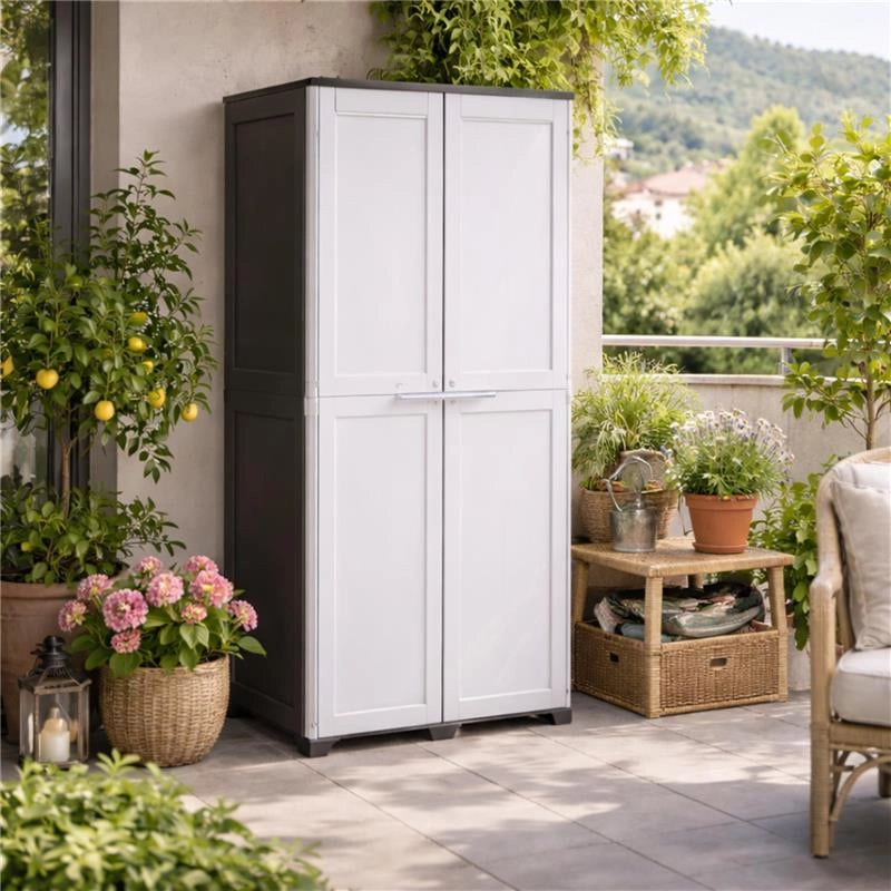 ARMADIO 2 ANTE 79X43X164 CM CON 6 VANI INTERNI E POMELLI QUADRATI NERO/GRIGIO – MOBILE ALTO ORGANIZZAZIONE CASA