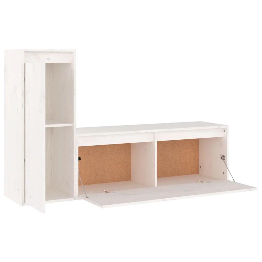 Mobile TV multimediale scaffale TV credenza mobile TV sala da pranzo soggiorno camera da letto 2 pezzi legno massello di pino bianco 02_0028583