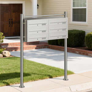Cassetta postale condominiale autoportante, 6 posti, acciaio inox, 945 x 270 x 1200 mm, 2 moduli