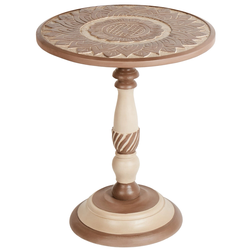 Tavolino in legno di mango scuro con piano rotondo 45 x 45 cm Design tradizionale