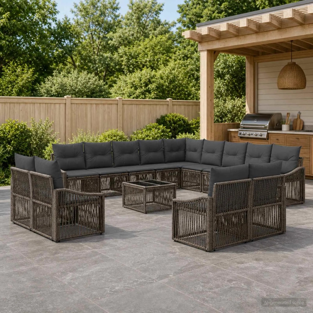 Set Divano da Giardino 14 pcs Grigio polyrattan 3436190