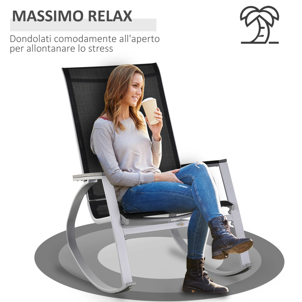 Easycomfort Sedia a Dondolo da Giardino, Sedia a Dondolo per Esterni Impermeabile e Antiruggine, Nera, 107x60x93cm