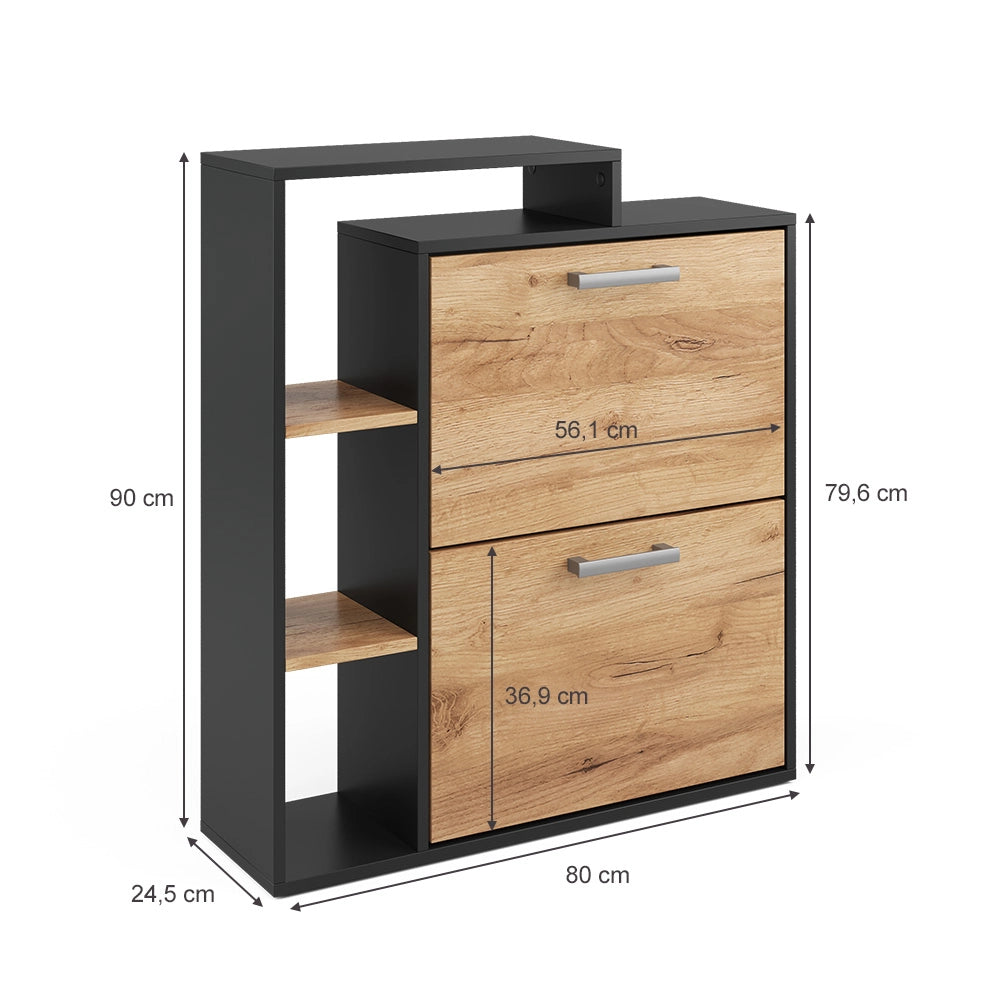Vicco Scarpiera da ingresso Quercia dorata/antracite 24.5 x 90 cm 2 scomparti