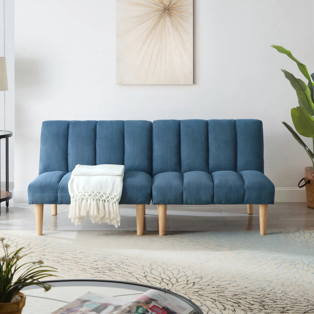 Divano letto 2 posti con schienale regolabile in 3 posizioni trasformabile in letto salvaspazio in corduroy blu