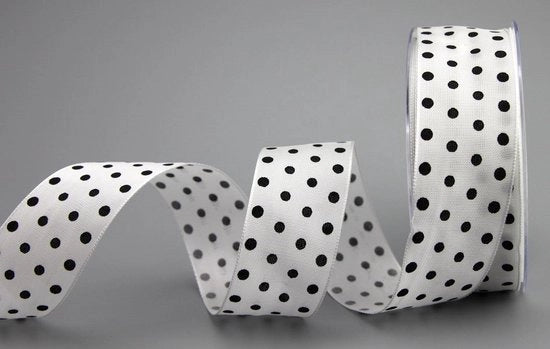 Cadeaulint a strisce bianche e nere 20 m x 40 mm - rotolo di tessuto con filo - lana a strisce con punti - decorativo per Pasqua - festa di compleanno - lana con filo - lana per bambini - lana con strisce