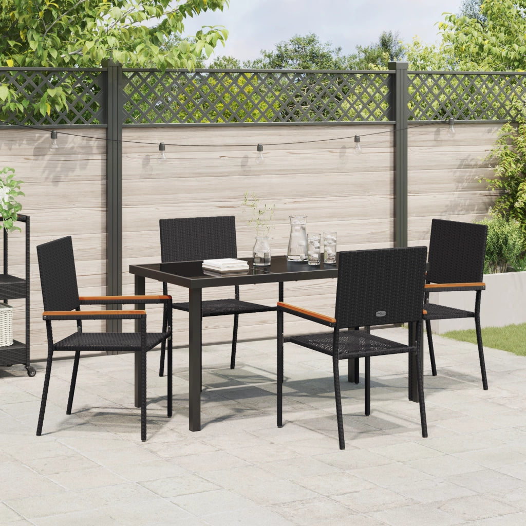 Set da Pranzo Giardino 5 Pezzi Nero Polyrattan