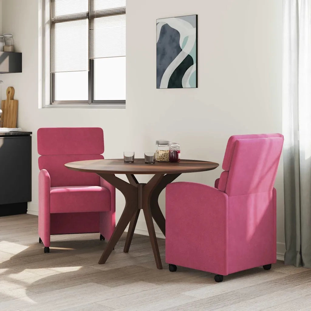 Sedie da Pranzo con Ruote 2 pz | Sedie da cucina Rosso vino 58 x 65 x 98 cm