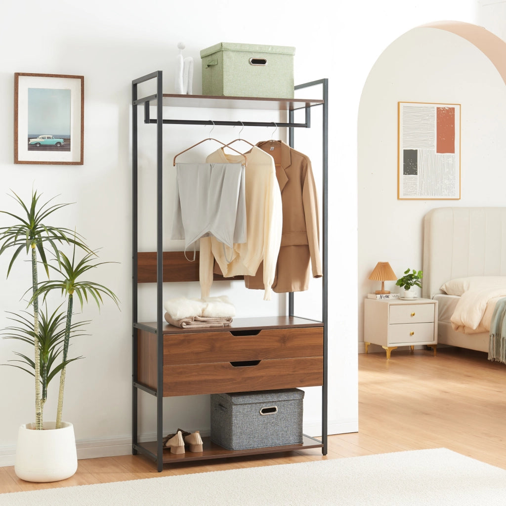 Set Larem 2 Mobili Organizzatori Guardaroba 168 cm Set B - Nero / Effetto Noce [en.casa]