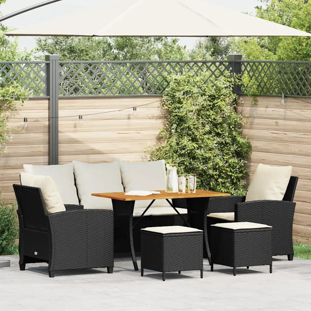 Set Divano da Giardino 6 pz con Cuscini Nero in Polyrattan 3324586