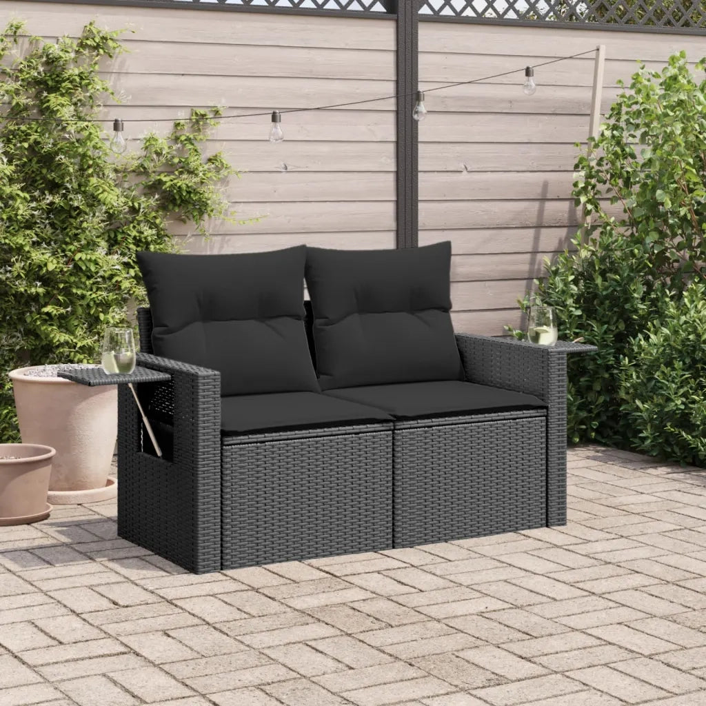 Divano da Giardino con Cuscini a 2 Posti-Sofa da Giardino-Divano da esterno Nero in Polyrattan 727054