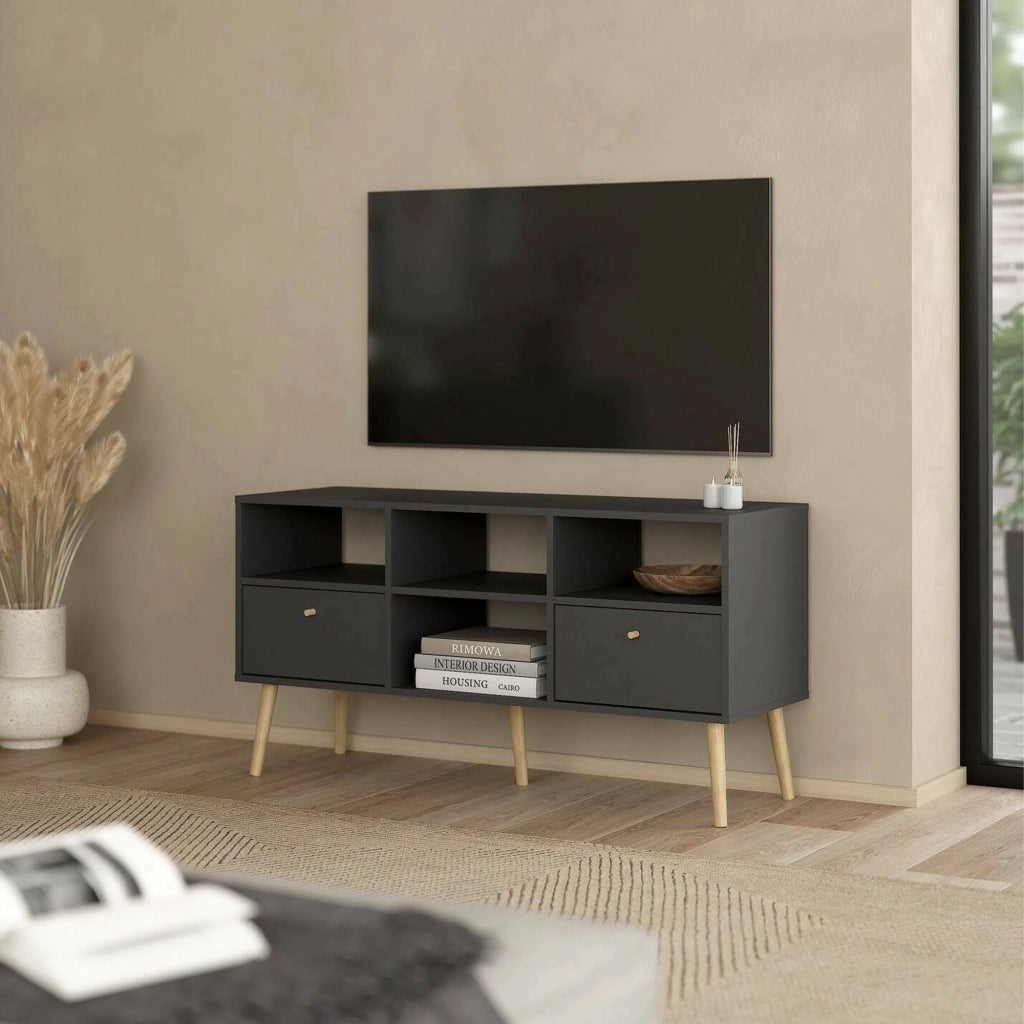 Mobile porta TV Conte, Credenza da soggiorno, Armadio basso per TV, Base parete attrezzata, 117x39 h61 cm, Grigio