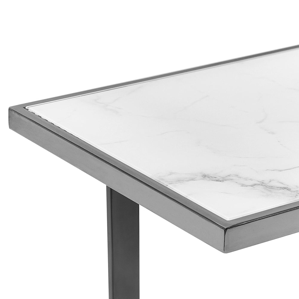 Consolle Bianco Argento Vetro Temperato Acciaio 120 x 40 cm Effetto Marmo Glam Moderno Soggiorno Camera Da Letto Corridoio