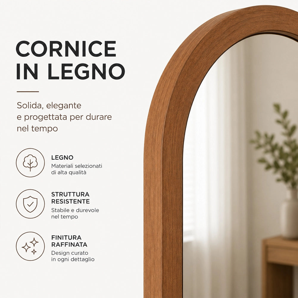 Specchio Arco Doppia Installazione Rovere Parete o Indipendente Moderno 160x50cm