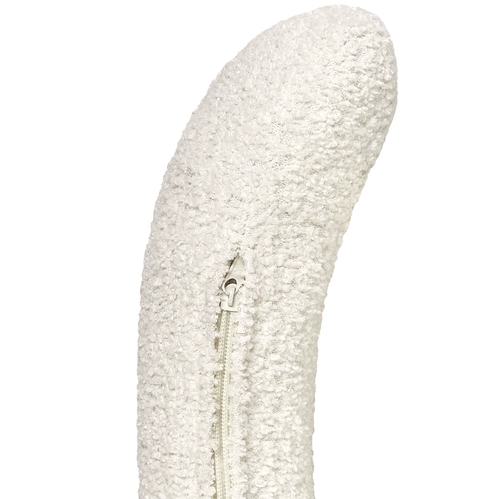 Poltrona Tessuto Boucle Bianco Morbido Nubby Gambe Nere Schienale Curvo Stile Retro Glam Art Decor