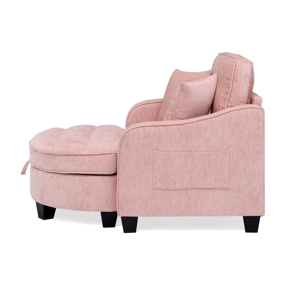 Divano letto 2 in 1 trasformabile con pouf contenitore 132x129x93 cm in tessuto rosa