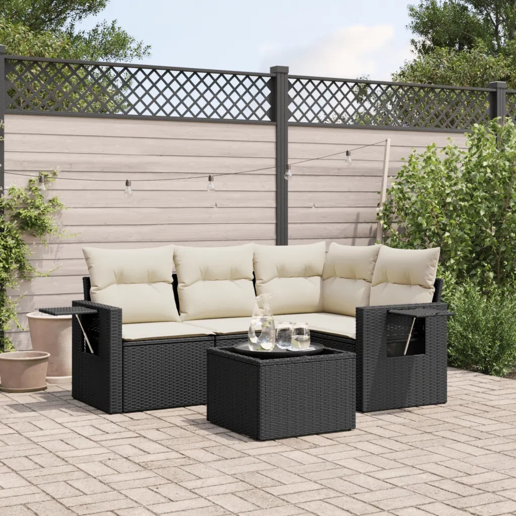 Set Divani da Giardino 5 pz con Cuscini in Polyrattan Nero 3220115