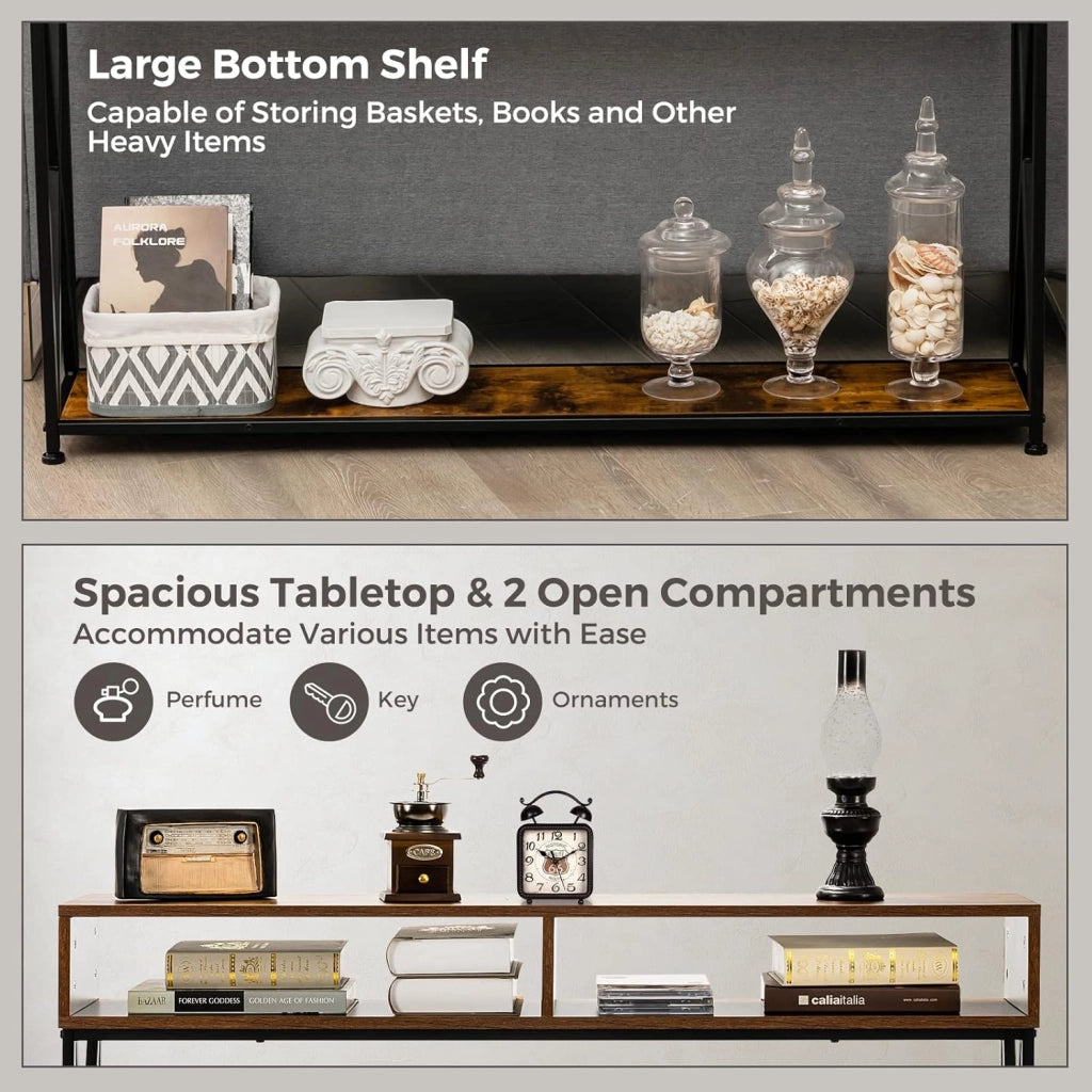 Tavolo Consolle Ingresso, Tavolini Stretto a 3 Ripiani, Salvaspazio e Multiuso, in Ferro, Industriale, Portata di 45 kg, 120x23x79cm, 3 Colori Disponibili, Nero/Bianco/Marrone