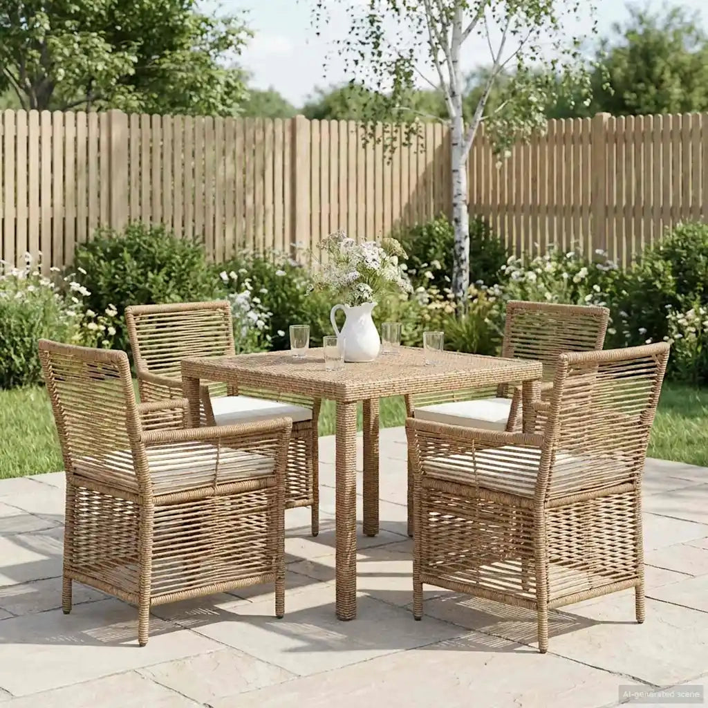 Sedia da esterno con cuscino 4 pcs Beige e Crema polyrattan