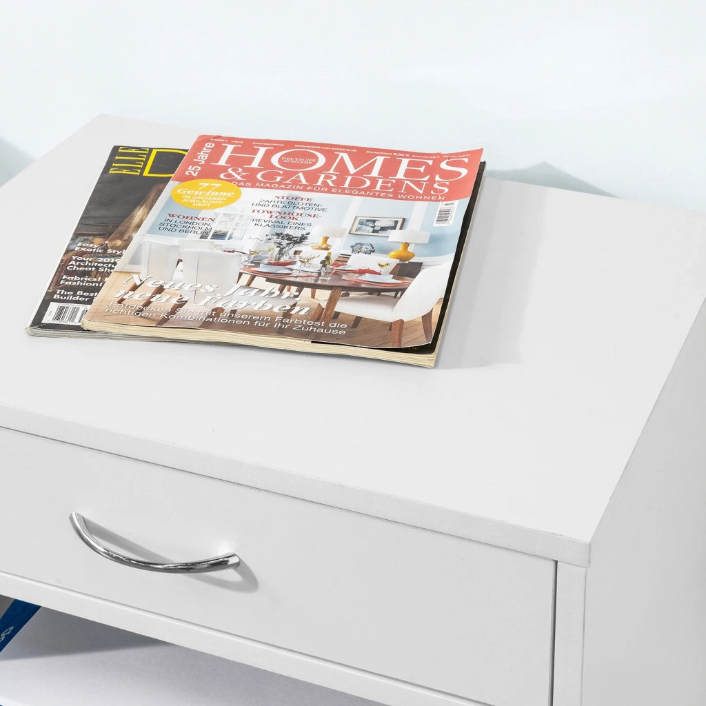 Tavolo stampante con cassetto e porta Carrello Tavolino da salotto Comodino Piccolo Comodino Bianco Comodini L50XP40xA75 cm FBT106-W