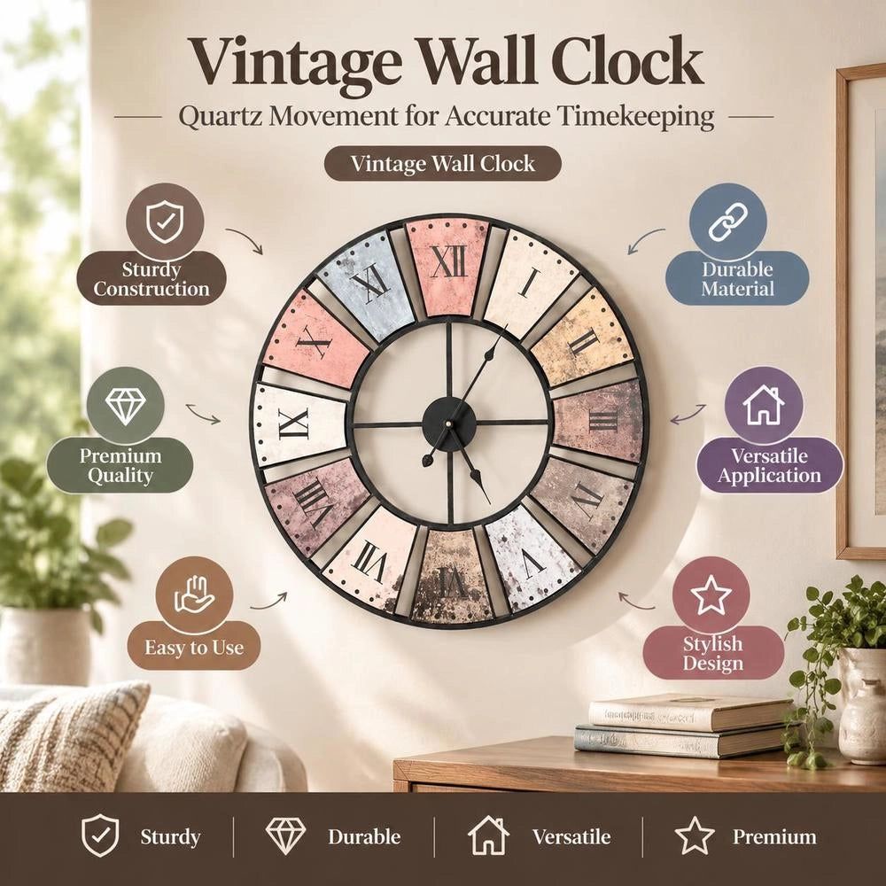 Vintage Wall Clock With Quartz Movement, 60 Cm XXL