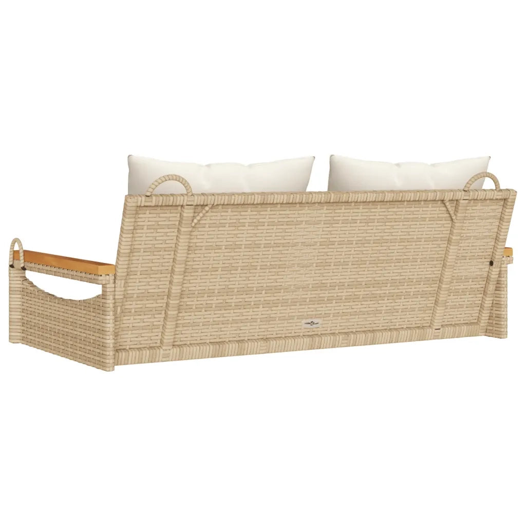 Panca da Giardino | Panchina a Dondolo con Cuscini Beige 109x62x40 cm in Polyrattan