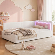 DESMIU Letto a giorno 90 × 200 cm 1 posto con LED regolabile, senza materasso, in velluto e MDF, bianco