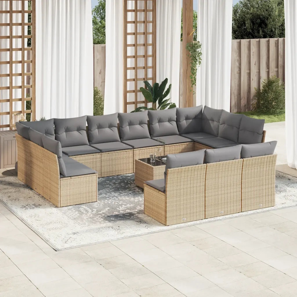 Set Divani da Giardino 14pz con Cuscini in Polyrattan Beigecod mxl 91826