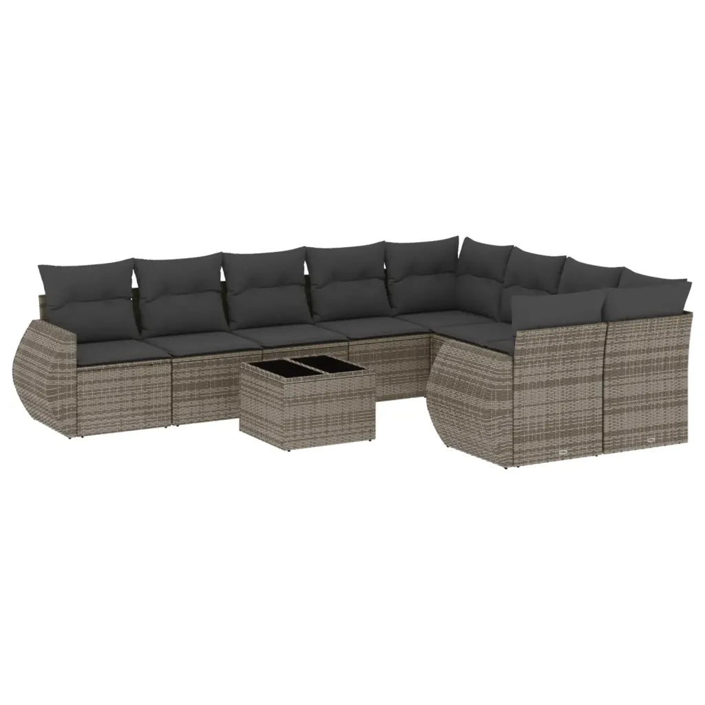 Set Divano da Giardino 10 pz con Cuscini Grigio in Polyrattan