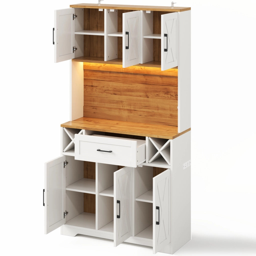 Mobile contenitore da cucina con LED e portabottiglie, MDF bianco naturale con presa, 105 × 40 × 180 cm
