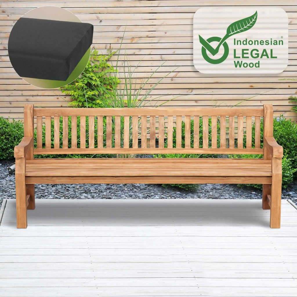 Panchina da Giardino in Teak Jackson con Cuscino grigio scuro,206x48x8 cm