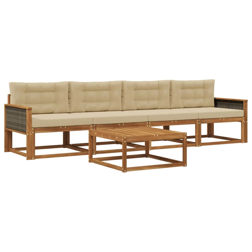 Set di divani da esterno con cuscino 5 pcs Naturale e Beige