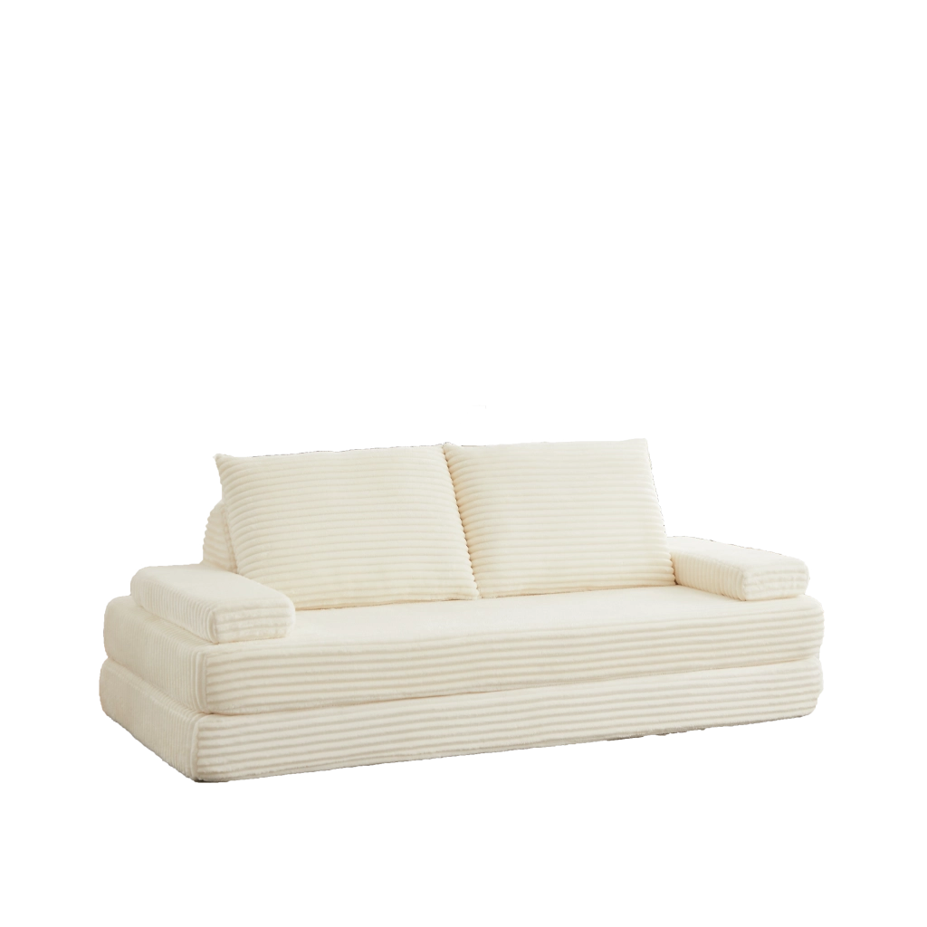 Divano modulare in corduroy beige 211 cm, convertibile in letto, con schienali e braccioli riposizionabili