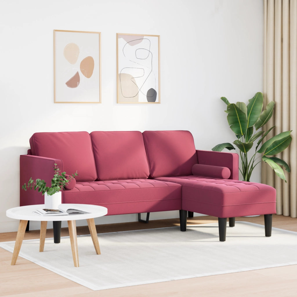 Divano 3 Posti con Chaise L-shaped Rosso Vino 160 cm in Velluto
