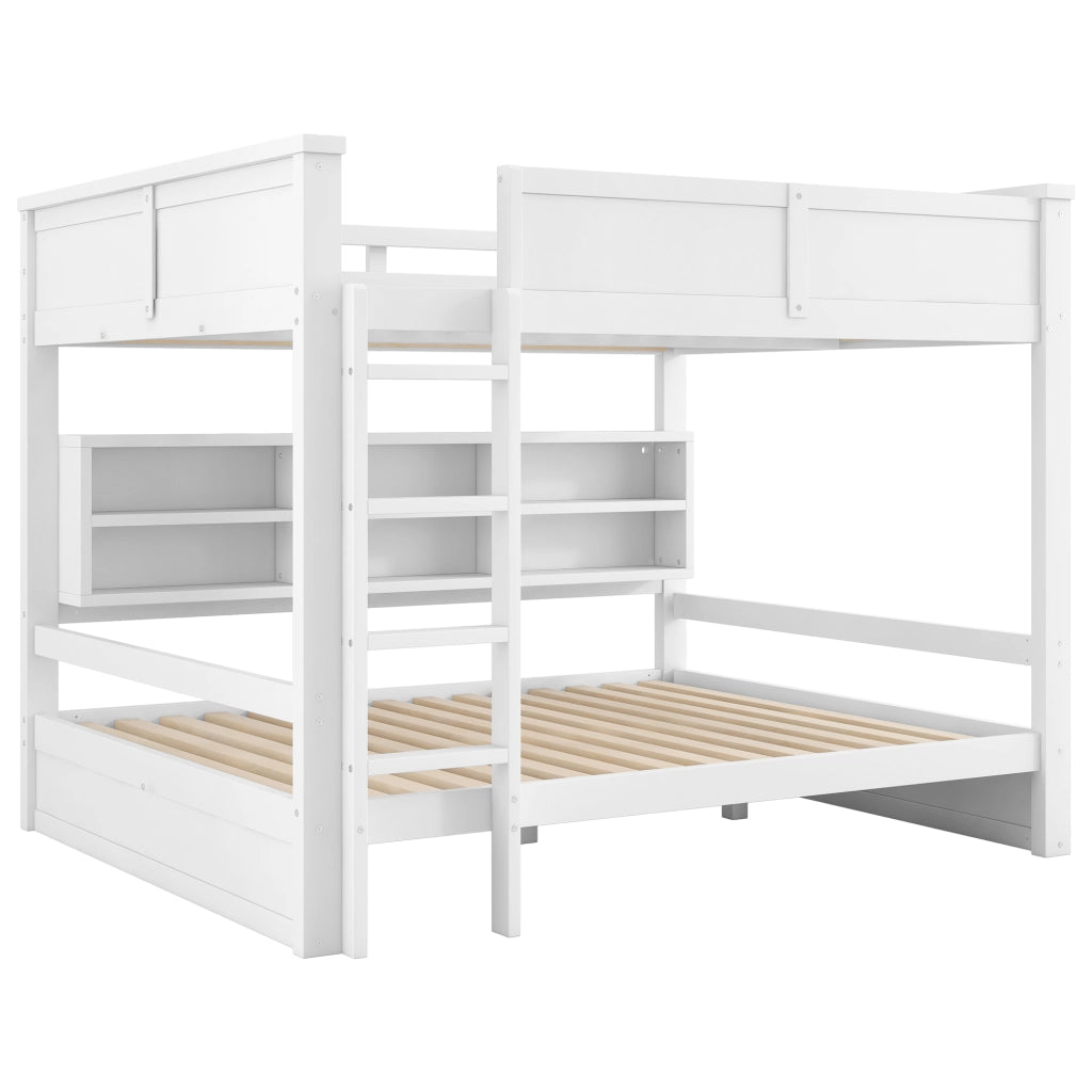 Letto a Castello 160x200 cm - 6 Armadietti; LED Regolabile - in MDF e Legno - Bianco