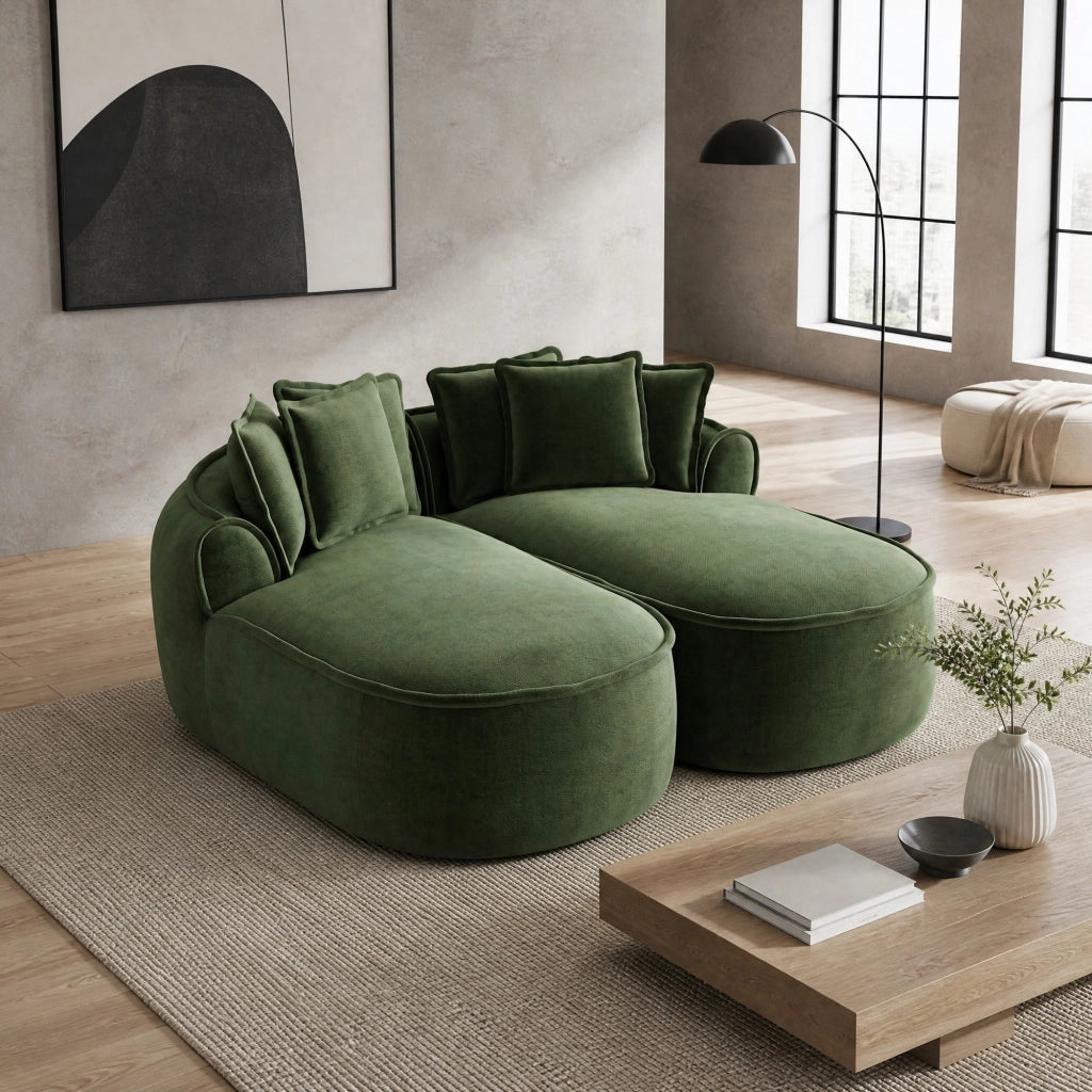 Divano modulare trasformabile in chenille 184x164x67 cm con chaise longue doppia; verde