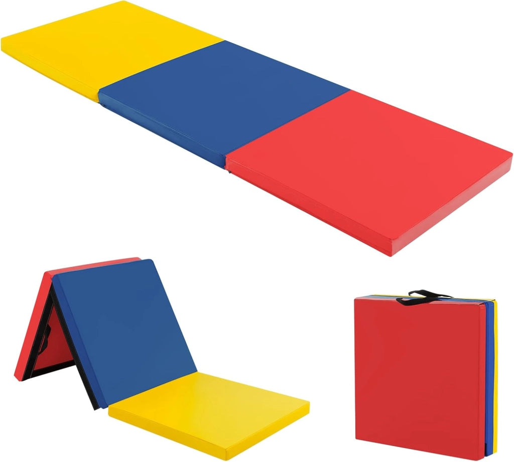 Tappetino da Yoga Spesso, Tappetino Fitness Pieghevole e Portatile con Imbottitura in EPE, Cerniera e Maniglie, Materassino Allenamento da Casa e Palestra,180 x 60 x 5 cm