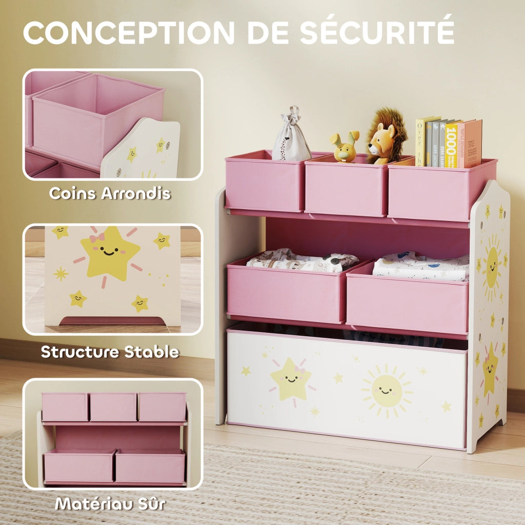 Scaffale Bambini con 6 Contenitori Tessuto ¨C zephmum ¨C Rosa