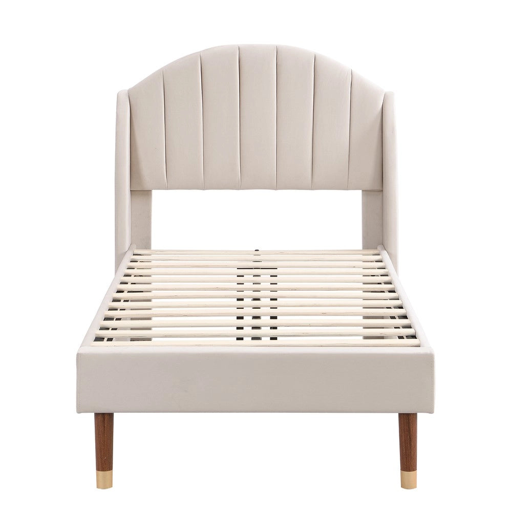 Letto imbottito singolo ¨C Minimal ¨C Beige velluto con rete a doghe 90x200 cm