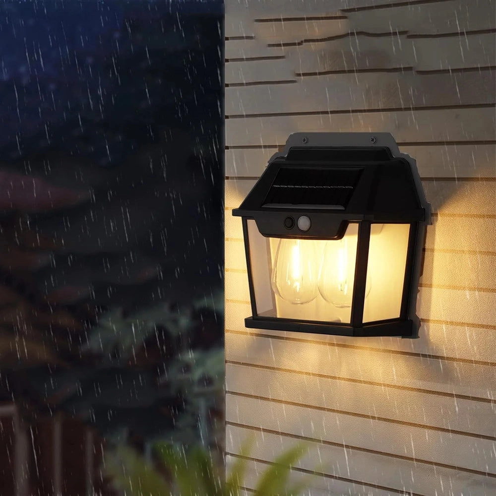 Trade Shop - Lampada Da Parete A Luce Calda Pannello Solare A Doppio Led Con Sensore Ip65 Senza Fili -