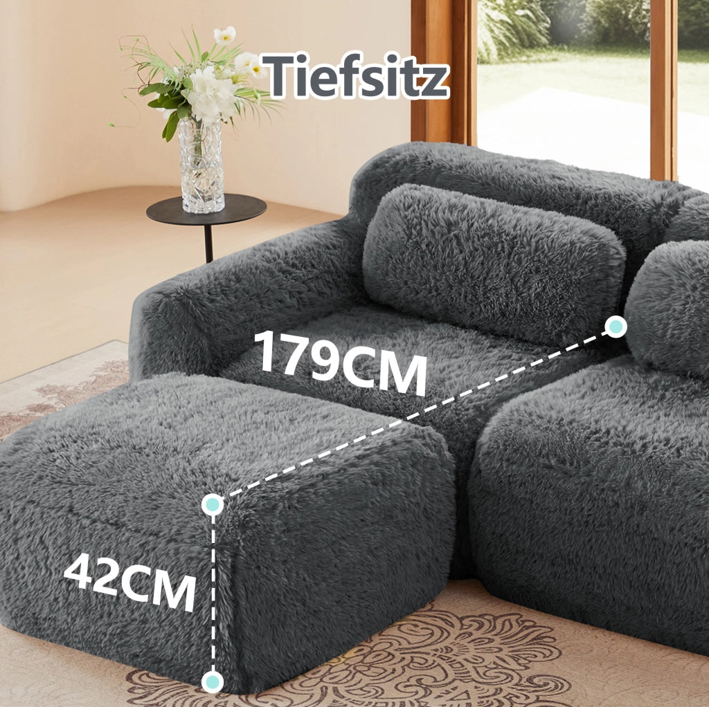 Divano modulare a U in tessuto peluche; senza montaggio; grigio