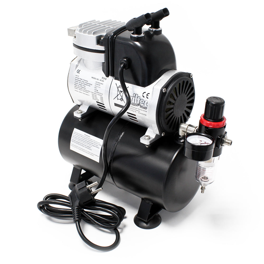 Compressore per aerografo AF189, monocilindro con serbatoio aria e pressione massima di 6 bar